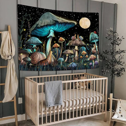 Decobites Mushroom Snail Moon Anime Tapestry Cute Dark Nature Wall Hanging