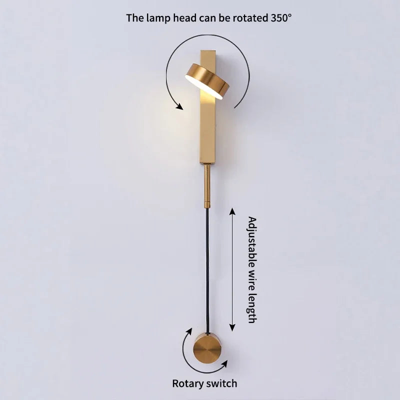 ديكوربايتس™ مصباح حائطي LED دوار أسود لغرفة النوم والسلالم والممرات - وحدات إضاءة داخلية حديثة