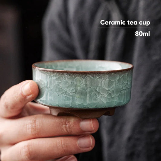 DecorBites™ Ice Crackle Ceramic Tea Cup Espresso Kung Fu Teacup Vintage Celadon Porcelain Mug
