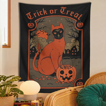 DecorBites™ Halloween Cat Tapestry Wall Hanging for Sweet & Spooky Home Decor