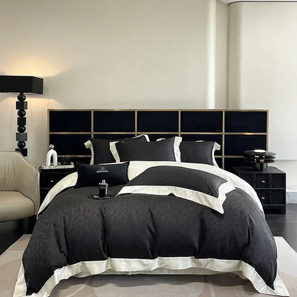 Decobites Luxury Black Jacquard Cotton Bedding Set with Silky Soft Texture