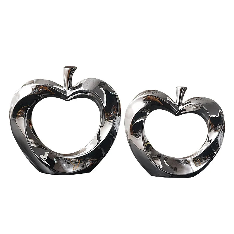 DecorBites™ Golden Apple Sculpture: Ceramic Cut-out Artificial Fruit for Fortunate Home Decor