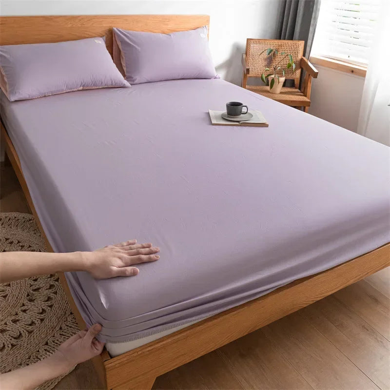 DecorBites™ Cotton Fitted Sheet with Elastic Bands for Single Double King Queen Bed