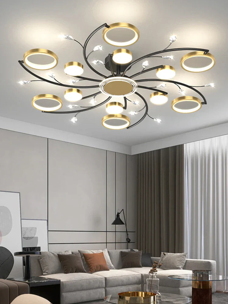 DecorBites™ Gold Aluminum LED Chandelier with K9 Crystal, Luxury Pendant Lights for Home Décor