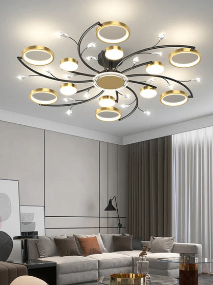 DecorBites™ Gold Aluminum LED Chandelier with K9 Crystal, Luxury Pendant Lights for Home Décor