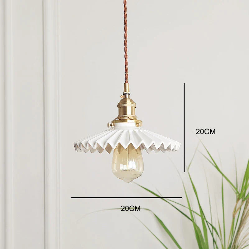 Japanese Ceramic Pendant Light With Polished Copper Finish