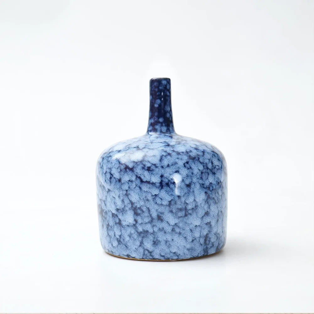 ديكوربايتس™ مزهرية خزفية زرقاء، وعاء بورسلين، تنسيق زهور، إكسسوارات ديكور منزلي