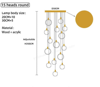 DecorBites™ LED Wooden Staircase Chandelier Ceiling Lights - Modern Hanging Pendant Lamps