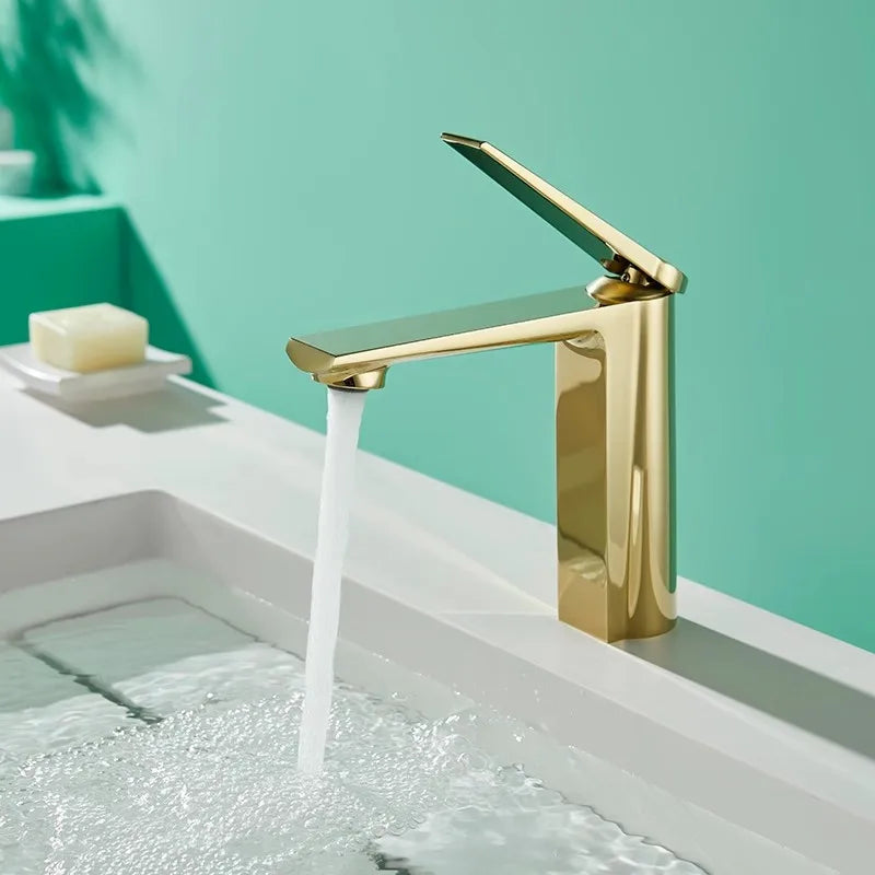 Grifo de baño gris oro Decorbites™ de una sola manija mezclador para fregadero montado en cubierta