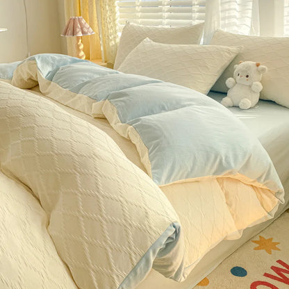 Decobites Fresh Bubble Yarn Fabric Bedding Set - Soft, Breathable Duvet Cover with Sheet