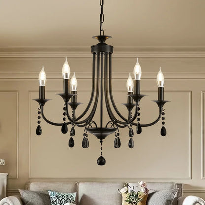 DecorBites™ Black Metal Crystal Chandelier: Artistic LED Lighting for Home Decor