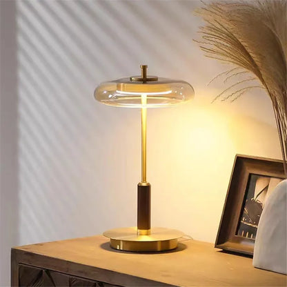 DecorBites™ Gold Lustre Glass Mushroom Table Lamp for Bedroom Living Room Study