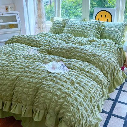 Conjunto de Ropa de Cama Suave de la Princesa Coreana Decorbites™, Algodón Lavable en Color Sólido, Colección de Cubrecama