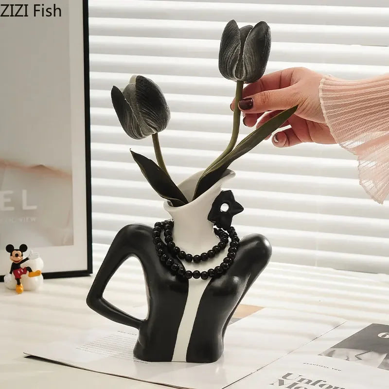DecorBites™ Elegant Dames Ceramic Vase Figure Flower Pot Desk Decoration Room Decor