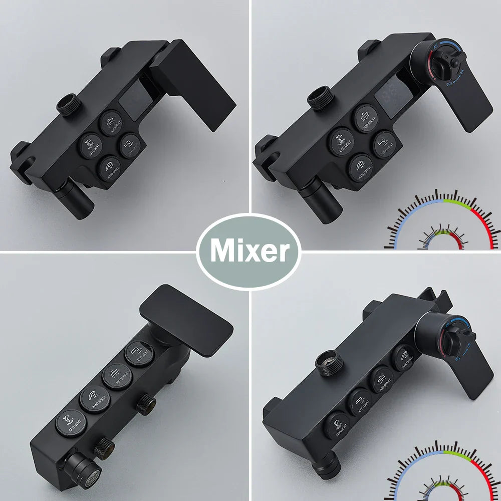 DecorBites™ Gold Thermostatic Shower Faucet Set: Smart Digital Mixer, Wall Mounted Rainfall System