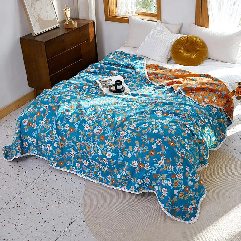 DecorBites™ Breathable Cotton Gauze Sofa Cover - Fresh Flowers Design