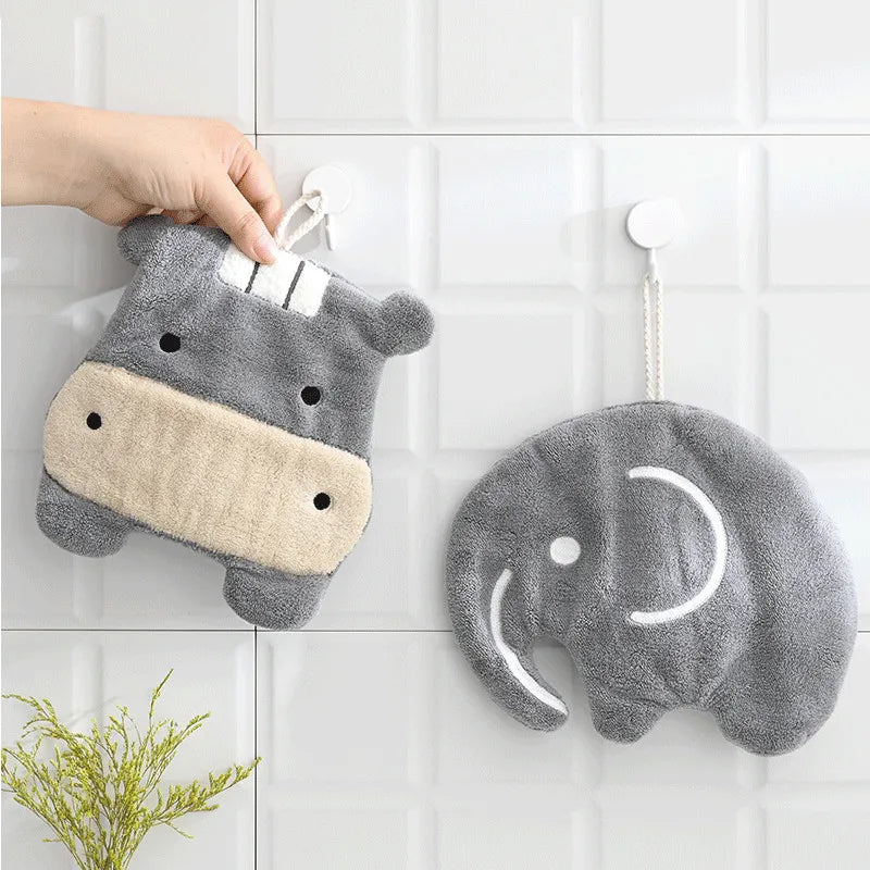 DecorBites™ Cartoon Animals Coral Velvet Hand Towel - Microfiber Terry Towel with Quick Drying