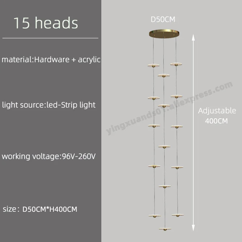 DecorBites™ LED Chandelier for Revolving Staircase | Loft Villa Ceiling Hanging Lamp