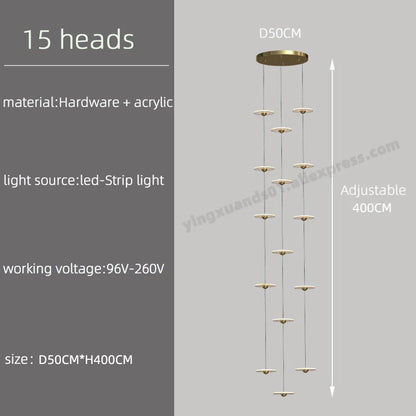 DecorBites™ LED Chandelier for Revolving Staircase | Loft Villa Ceiling Hanging Lamp