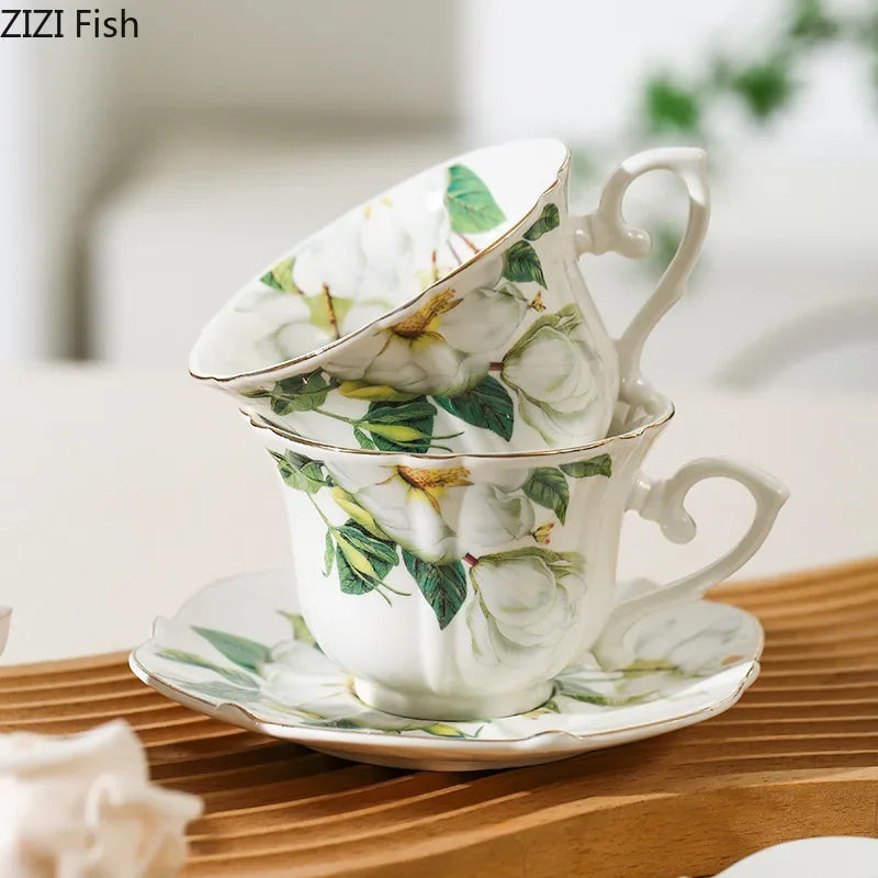 DecorBites™ Camellia Porcelain Cup & Saucer Set - Elegant Tableware Coffee Mug for Afternoon Tea