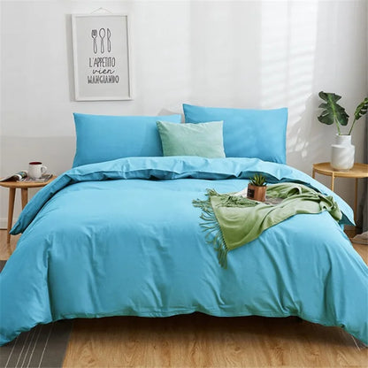 DecorBites™ Cotton 4pcs Bedding Set Double Queen Solid Color Duvet Cover Flat Bed Sheet