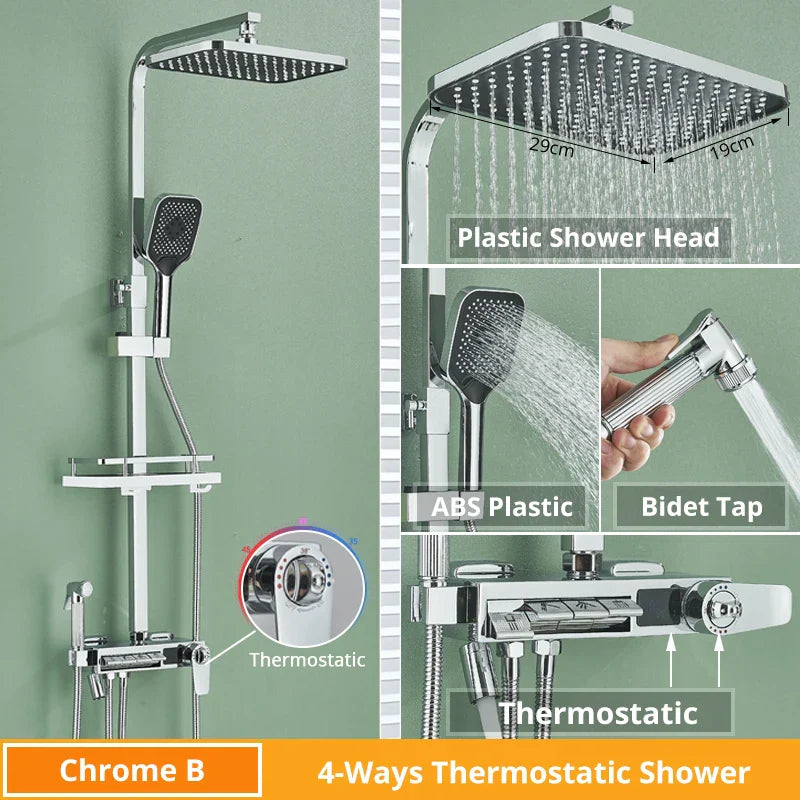 DecorBites™ Digital Display Shower Faucet Rainfall Head Thermostatic Mixer Set