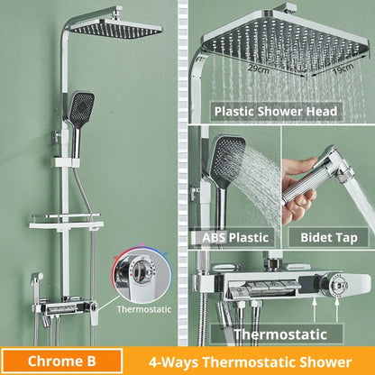 DecorBites™ Digital Display Shower Faucet Rainfall Head Thermostatic Mixer Set