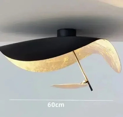 DecorBites™ Lederam Manta Pendant: Industrial Black & Gold Ceiling Light with Lotus Leaf Design