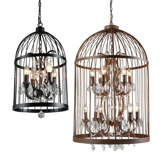 DecorBites™ Iron Birdcage Crystal Chandelier: Spherical Pendant Light for Home Decor