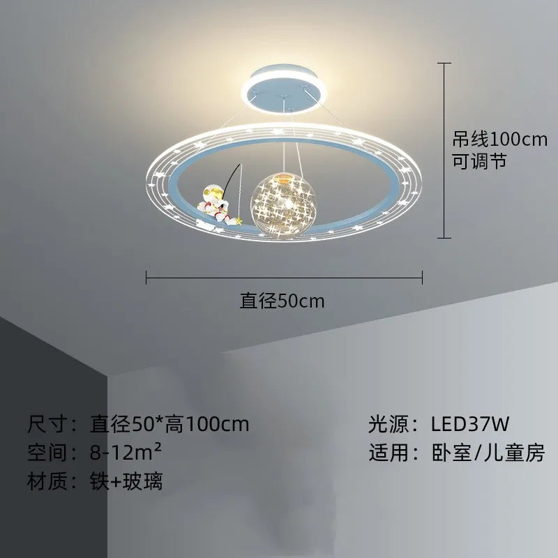 DecorBites™ Astronaut LED Chandeliers: Remote-controlled Ceiling Pendant for Children's Room, Boy's Study, Nursery