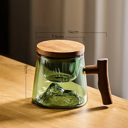 DecorBites™ Glass Tea Cup Set with Wood Handle: High Quality & Heat Resistant Puer Cups