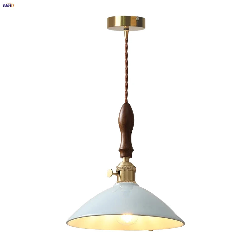 DecorBites™ Ceramic Knob Switch LED Pendant Lamp, Nordic Walnut Wood Hanging Light Fixtures for Living Room