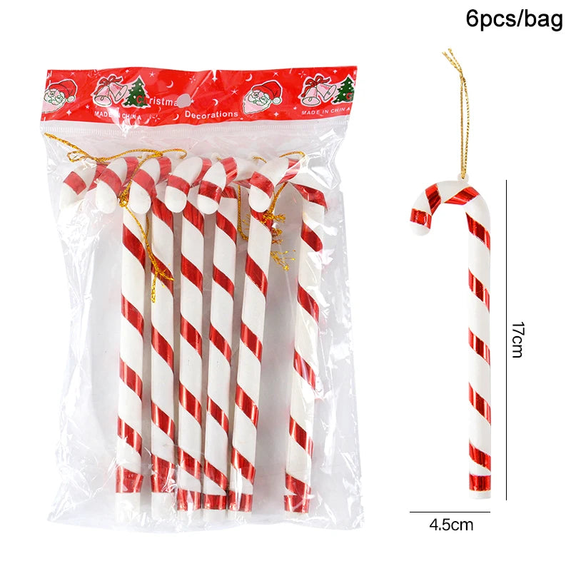 6pcs Christmas Lollipop Candy Cane Pendant Xmas Tree Hanging Ball Ornaments Christmas Decorations for Home 2024 New Year Gift