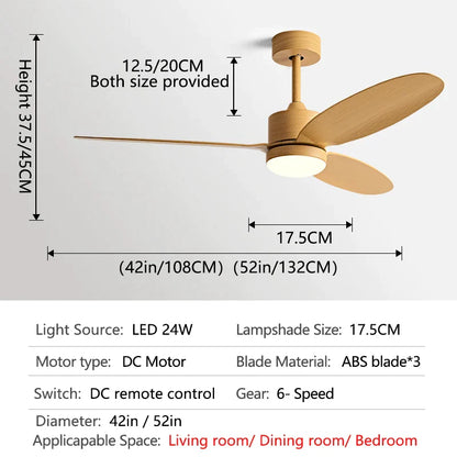 DecorBites™ 52" Modern DC Ceiling Fan with Remote Control for Home and Restaurant
