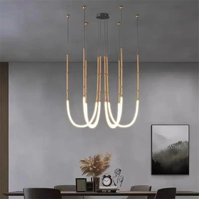 DecorBites™ Leda Black Line Chandelier: Stylish Luminaire for Dining & Living Room; Stairwell Lighting