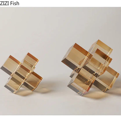 DecorBites™ Escultura geométrica de cristal con forma de cruz, decoración de escritorio, estatua cuadrada esmerilada