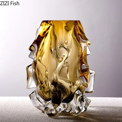 DecorBites™ Amber Glass Vase for Modern Home Decor & Flower Arrangement