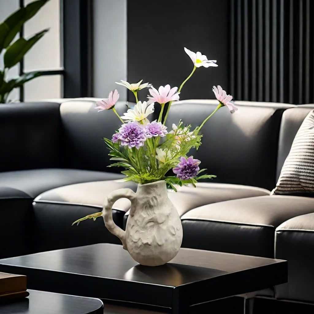 DecorBites™ Handmade Irregular Grain Ceramic Vase for Home Floral Arrangements