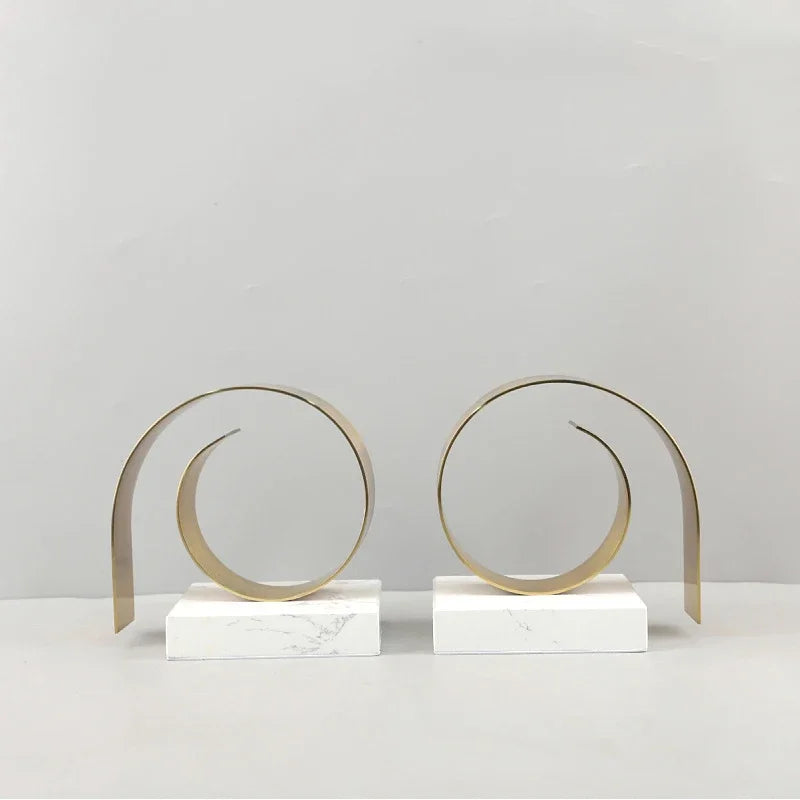 DecorBites™ Golden Spiral Bookend Set with Marble Base for Stylish Desk & Library Decor