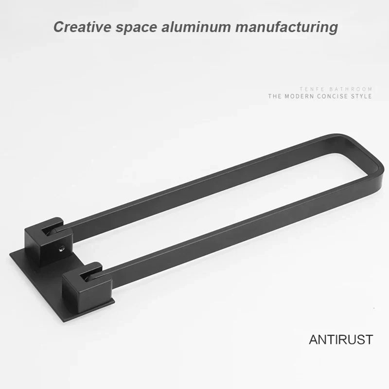DecorBites™ Black Aluminum Bathroom Towel Rack - Single Layer Wall Mounted Towel Bar