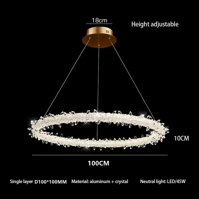 DecorBites™ Crystal Flower LED Chandelier Round Ring Pendant for Dining Living Room Lighting