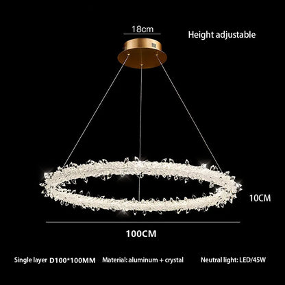 DecorBites™ Crystal Flower LED Chandelier Round Ring Pendant for Dining Living Room Lighting
