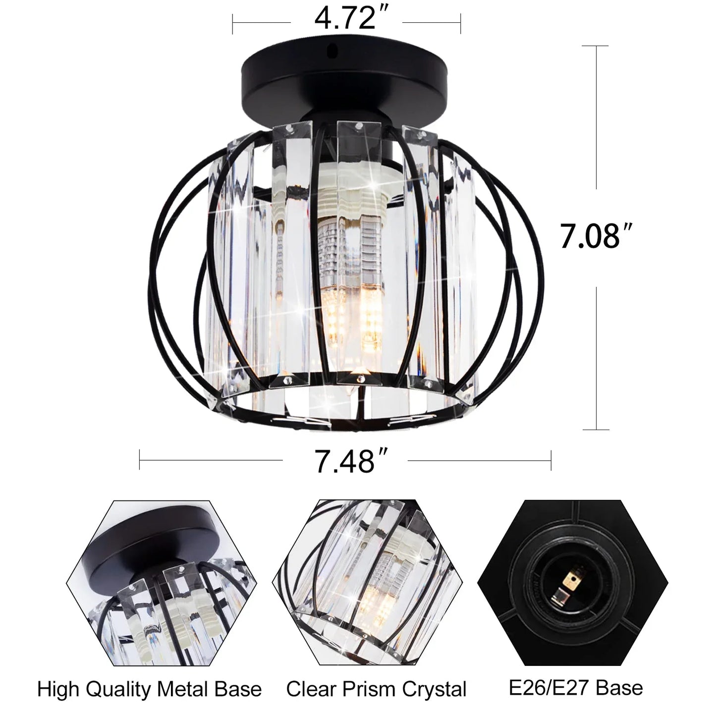 ثريا ديكوربايتس™ الكريستالية للسقف E26 E27 الحديثة باللون الأسود الذهبي