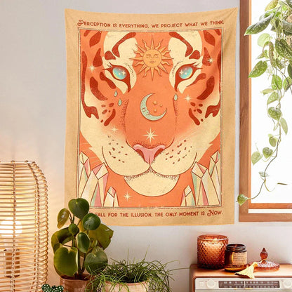 Decobites Vintage Tarot Tiger Leo Sun Moon Tapestry Wall Hanging