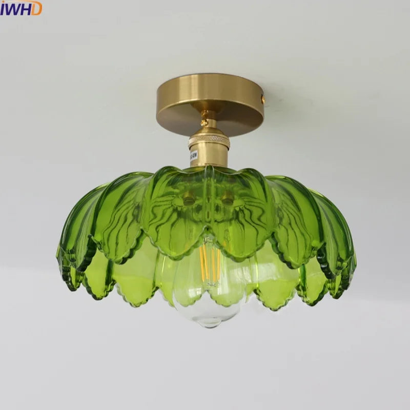 DecorBites™ Green Glass LED Ceiling Light Modern Iron Copper Lampara Techo for Home Decor