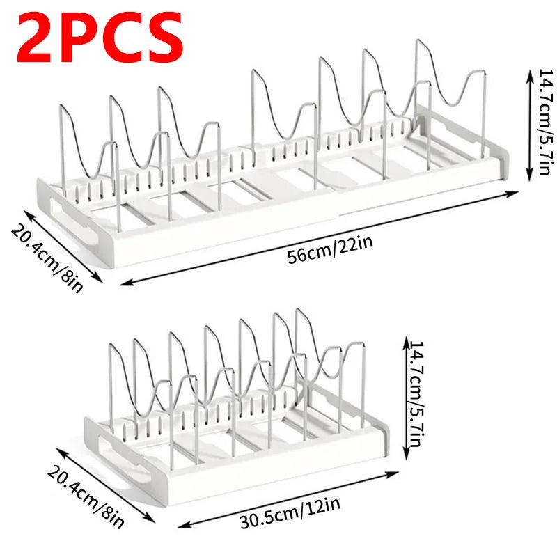 DecorBites™ Kitchen Organizer: Expandable Storage Rack for Cabinets with Drawer and Cutting Board Slot