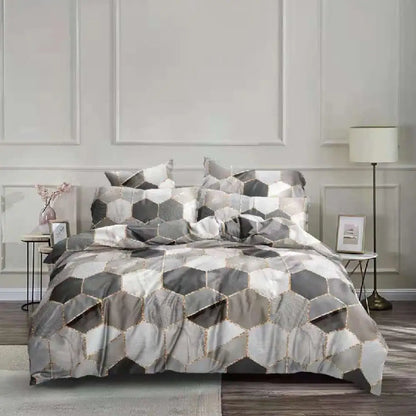 Decobites Honeycomb Marble Patterned Bedding Set, Luxurious Duvet Cover with Pillowcase