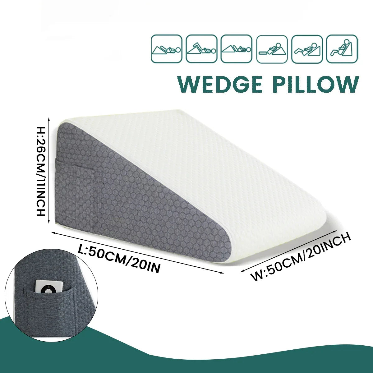 Decobites Memory Foam Wedge Pillow for Back, Leg, Knee Pain Relief with Removable Cover