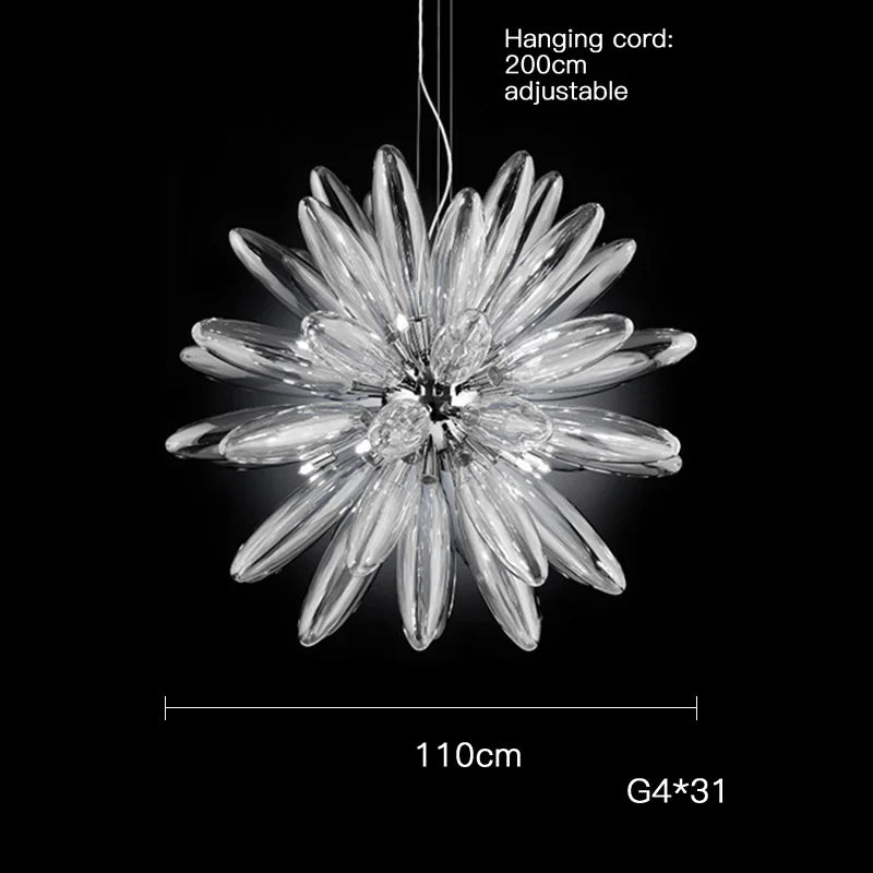 Lámpara de araña grande con pantalla de cristal y bombillas LED DecorBites™ - Herrajes cromados o dorados