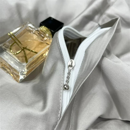 DecorBites™ 1200TC Embroidery Egyptian Cotton Bedding Set 4pcs King Queen Solid Sheet Duvet Cover